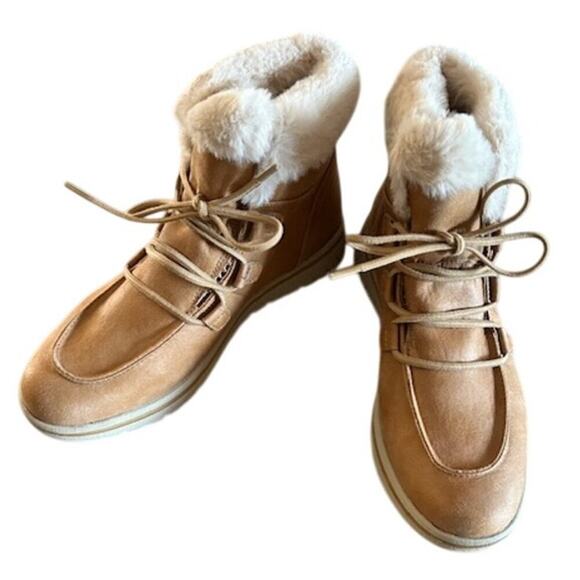 Cliffs by White Mountain Harisson Faux-Fur Lace-Up Winter Boots 9 Wheat/Tan New - Picture 2 of 10